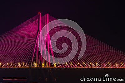 Night View of Bandra Worli Sea Link Bridge, Mumbai, India. This is a scenic constraction Stock Photo